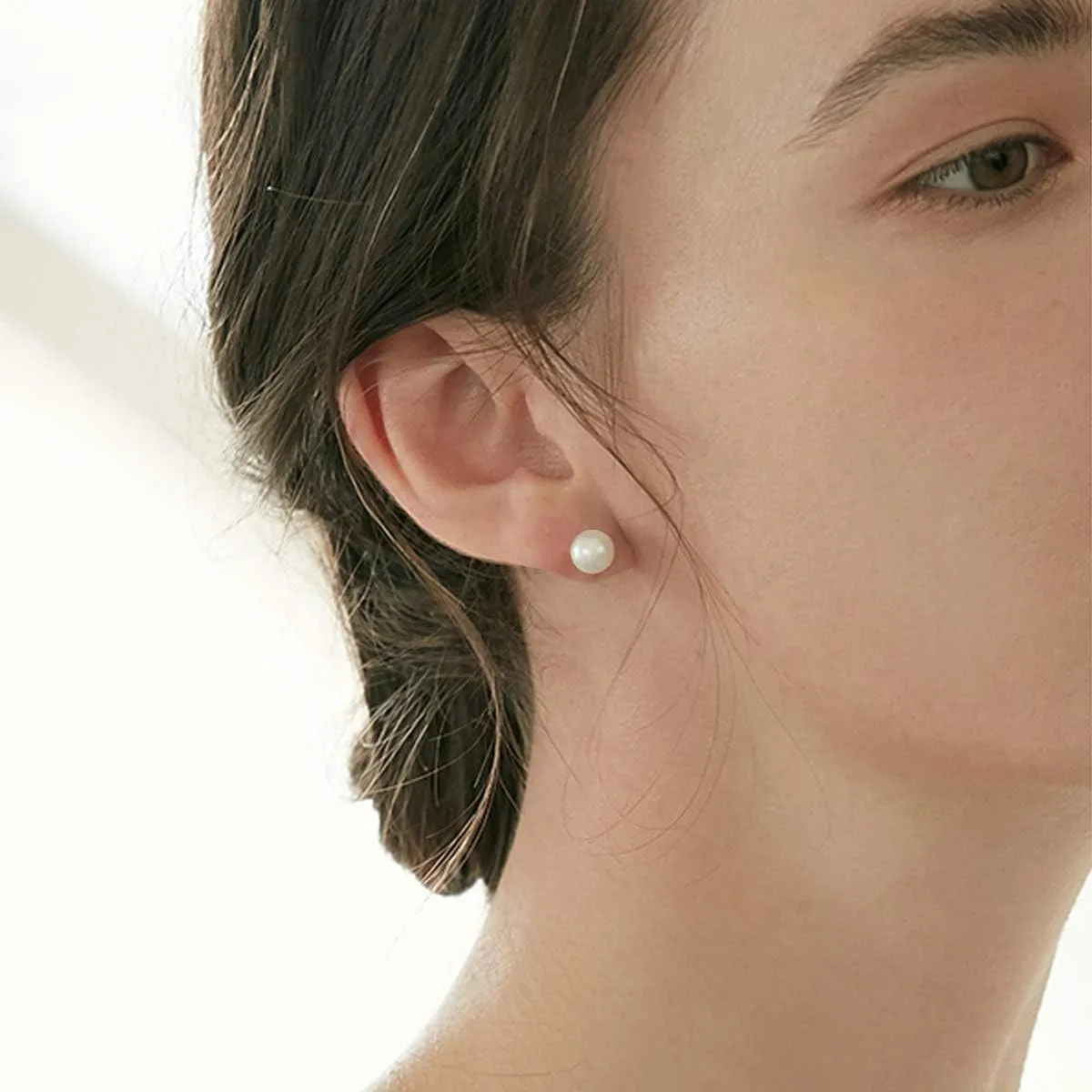 TGNEL Titanium Studs Earrings White/Pink Pearl Earrings for Women, Round Ball Hypoallergenic Earrings for Sensitive Ears 4-8mm