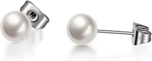 TGNEL Titanium Studs Earrings White/Pink Pearl Earrings for Women, Round Ball Hypoallergenic Earrings for Sensitive Ears 4-8mm