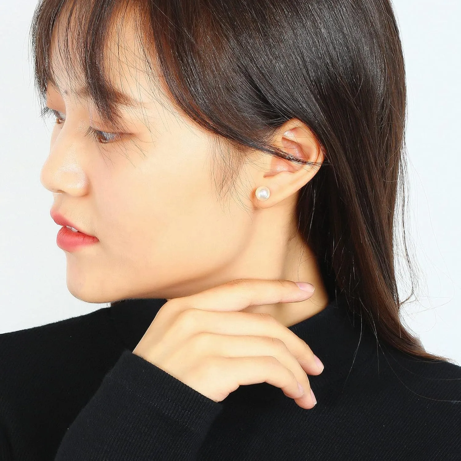 TGNEL Titanium Studs Earrings White/Pink Pearl Earrings for Women, Round Ball Hypoallergenic Earrings for Sensitive Ears 4-8mm