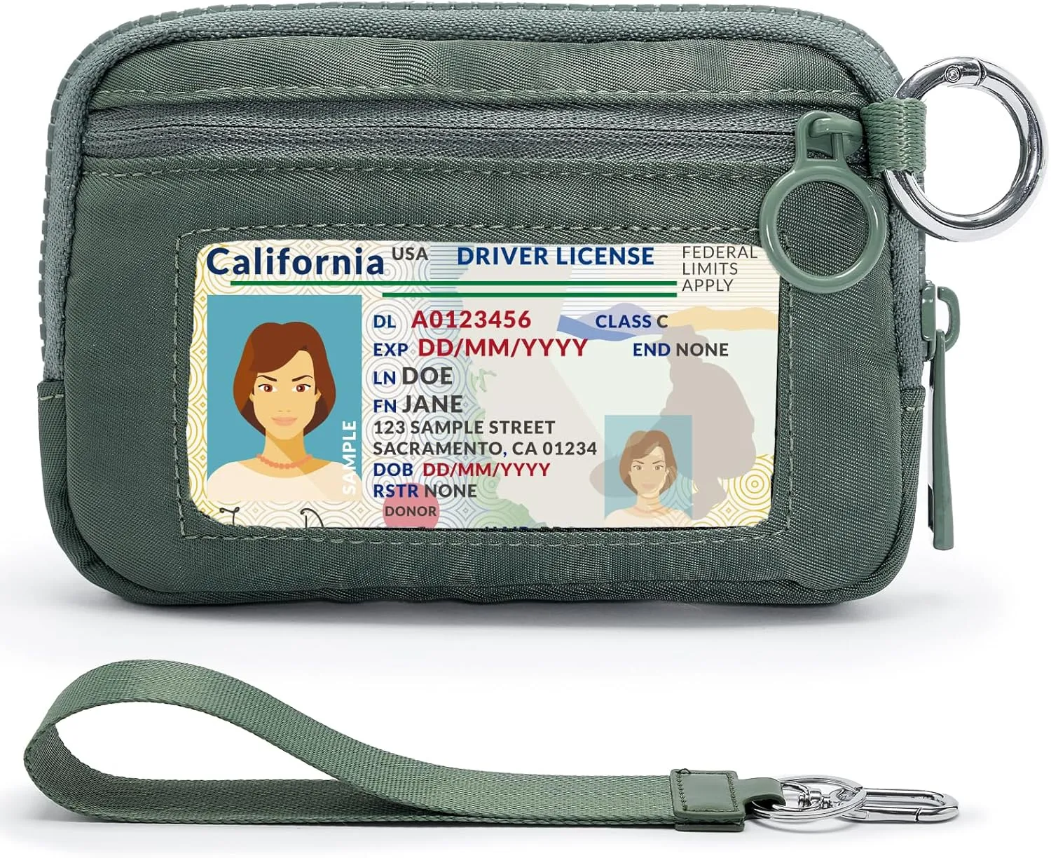 The Iris Wallet for Women Mini Zip Card Case with Clear ID Window Zipper Coin Purse Lightweight Portable Keychain Wallet