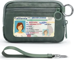 The Iris Wallet for Women Mini Zip Card Case with Clear ID Window Zipper Coin Purse Lightweight Portable Keychain Wallet