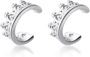 Tiny Crown Small Cuff Wrap Clip On 925 Sterling Silver Cartilage Hoop Earrings for Non Pierced Ear Sensitive Ear Dainty Mini Hoops Hypoallergenic Gifts Birthday Daughter Sister