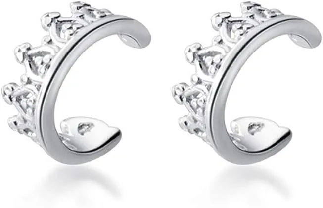 Tiny Crown Small Cuff Wrap Clip On 925 Sterling Silver Cartilage Hoop Earrings for Non Pierced Ear Sensitive Ear Dainty Mini Hoops Hypoallergenic Gifts Birthday Daughter Sister