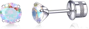 Titanium Earrings, Hypoallergenic Screw Back G23 Implant Grade 20G Titanium Simulated Diamond Earrings for Sensitive Ears 5mm 5A Cubic Zirconia Stud Earrings for Women Men