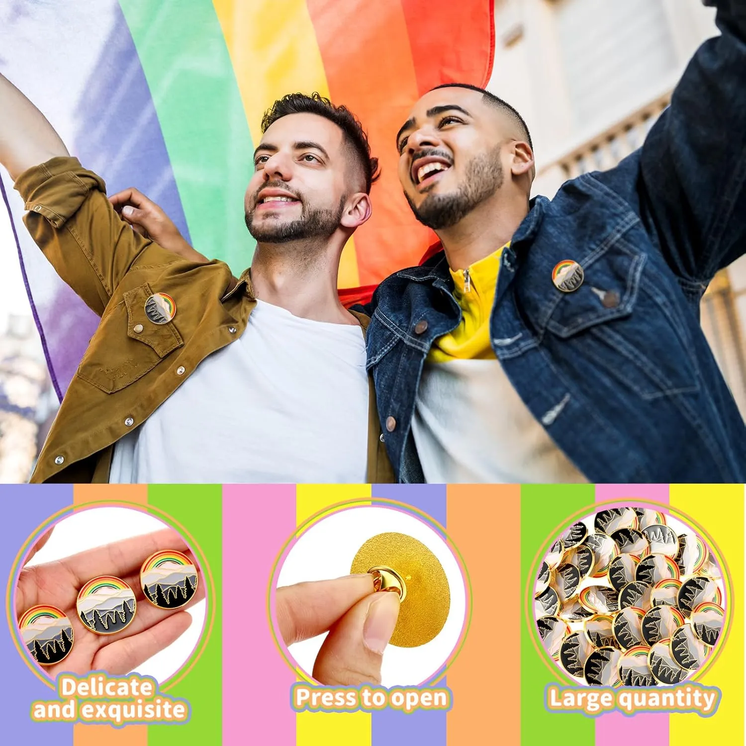 Tondiamo 24 Pcs Pride Pins LGBTQ Pins Rainbow Lapel Enamel Brooch for Ties Jackets Shirts Hats Scarves Sweaters Bags