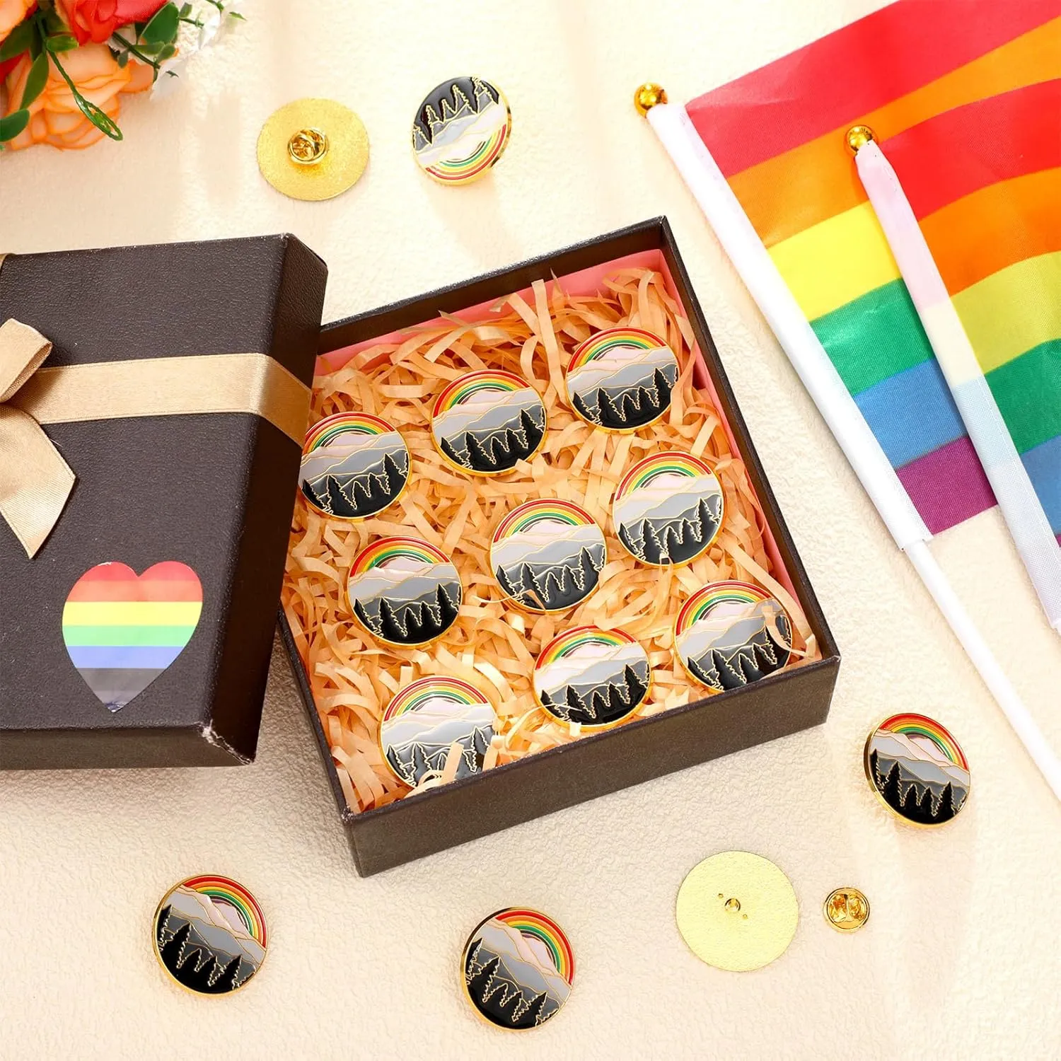 Tondiamo 24 Pcs Pride Pins LGBTQ Pins Rainbow Lapel Enamel Brooch for Ties Jackets Shirts Hats Scarves Sweaters Bags