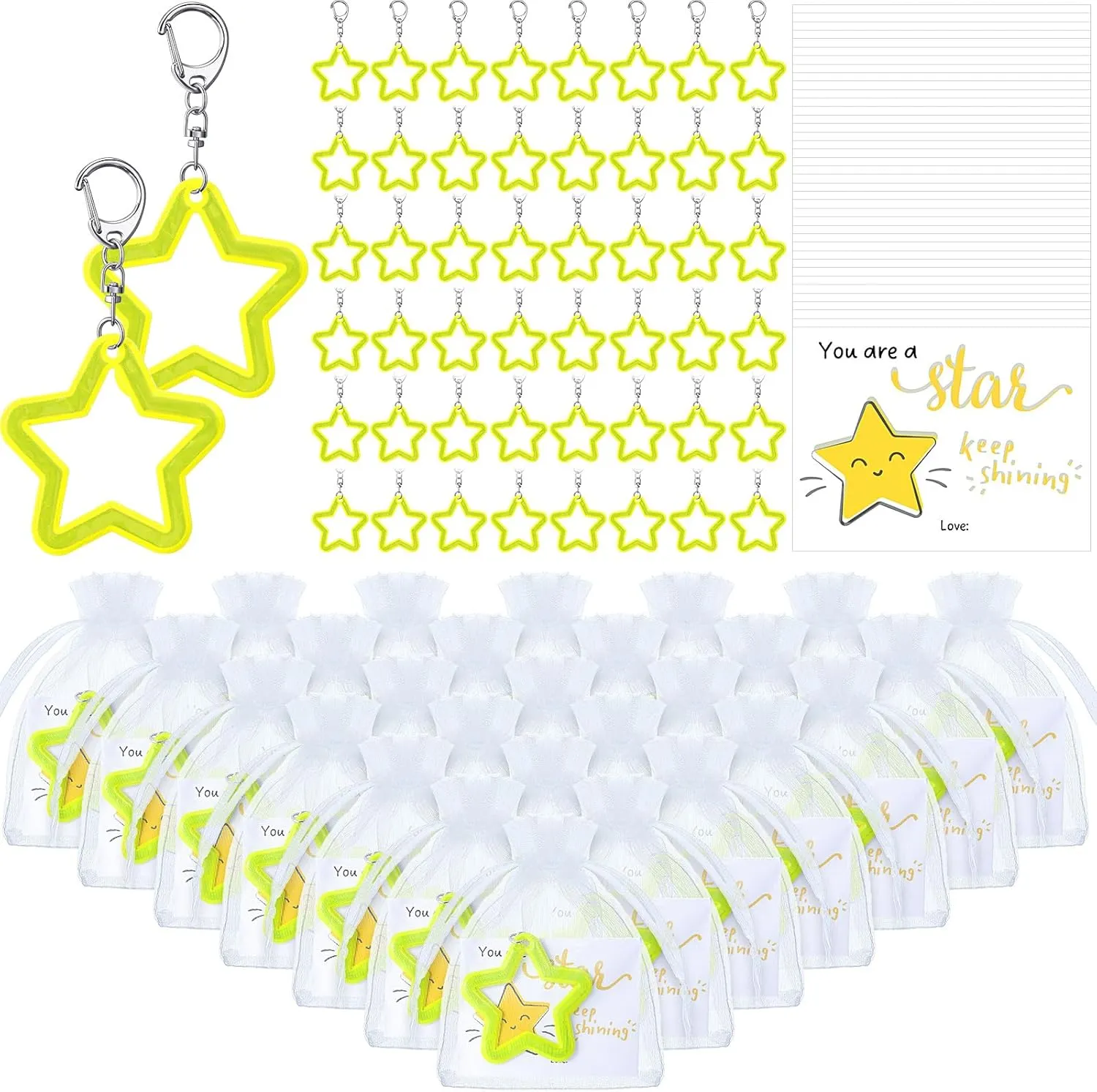 Tondiamo 25 Sets Reflective Star Keychains Bulk Inspirational Gift for Student You Are a Star Gift Cards for Classroom Prize