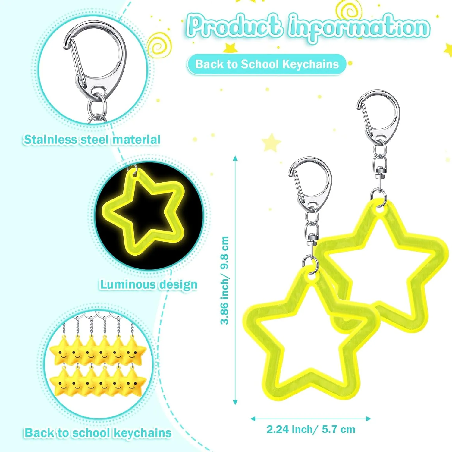 Tondiamo 25 Sets Reflective Star Keychains Bulk Inspirational Gift for Student You Are a Star Gift Cards for Classroom Prize