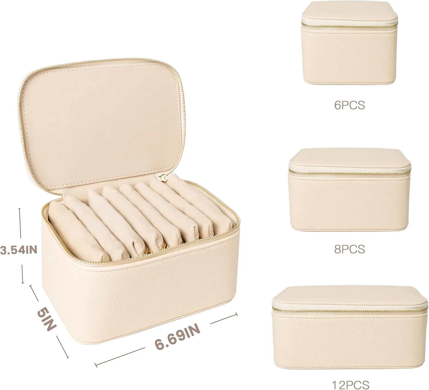 Travel Jewelry Case, Portable Jewelry Box with 8 Jewelry Bags,Travel Gift for Women Teen Girls (Beige 8 Pcs)