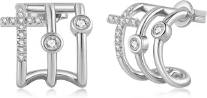 Triple Huggie Illusion Stud Earrings Double Huggie Hoop Earrings for One Hole 14K Gold Plated Hoop Earrings for Women
