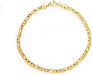 TRUMIUM 18k Gold Filled Link Chain Bracelets for Men Women 3mm Diamond-Cut Mens Gold Figaro Chain Length 7/8/9 inches