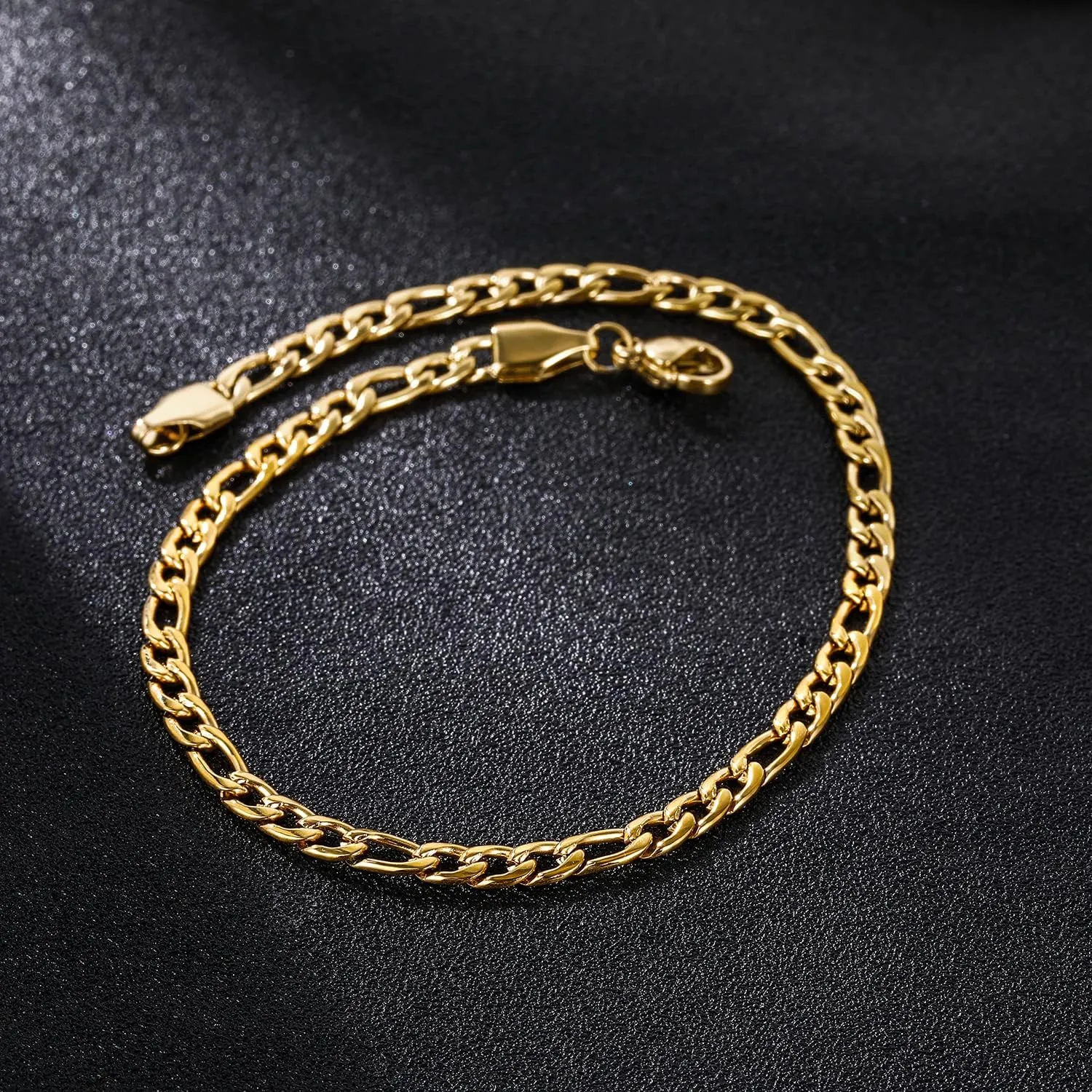 TRUMIUM 18k Gold Filled Link Chain Bracelets for Men Women 3mm Diamond-Cut Mens Gold Figaro Chain Length 7/8/9 inches