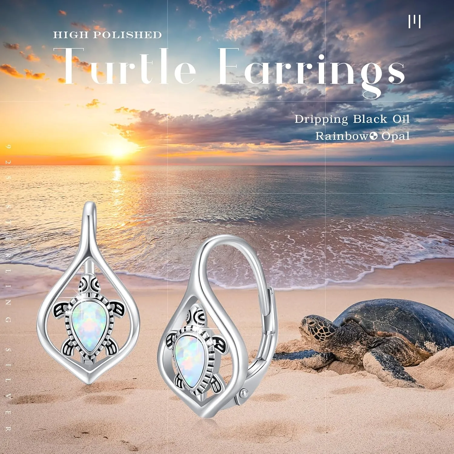Turtle/Bunny Earrings 925 Sterling Silver Cute Animal Leverback Hoop Earring,Summer Bohemia Beach Theme Jewelry Gift for Women