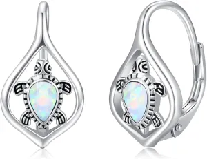 Turtle/Bunny Earrings 925 Sterling Silver Cute Animal Leverback Hoop Earring,Summer Bohemia Beach Theme Jewelry Gift for Women