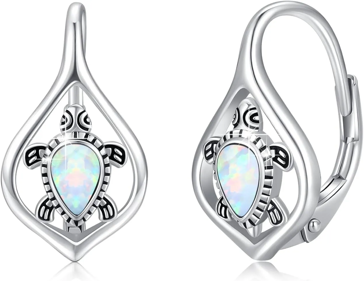 Turtle/Bunny Earrings 925 Sterling Silver Cute Animal Leverback Hoop Earring,Summer Bohemia Beach Theme Jewelry Gift for Women