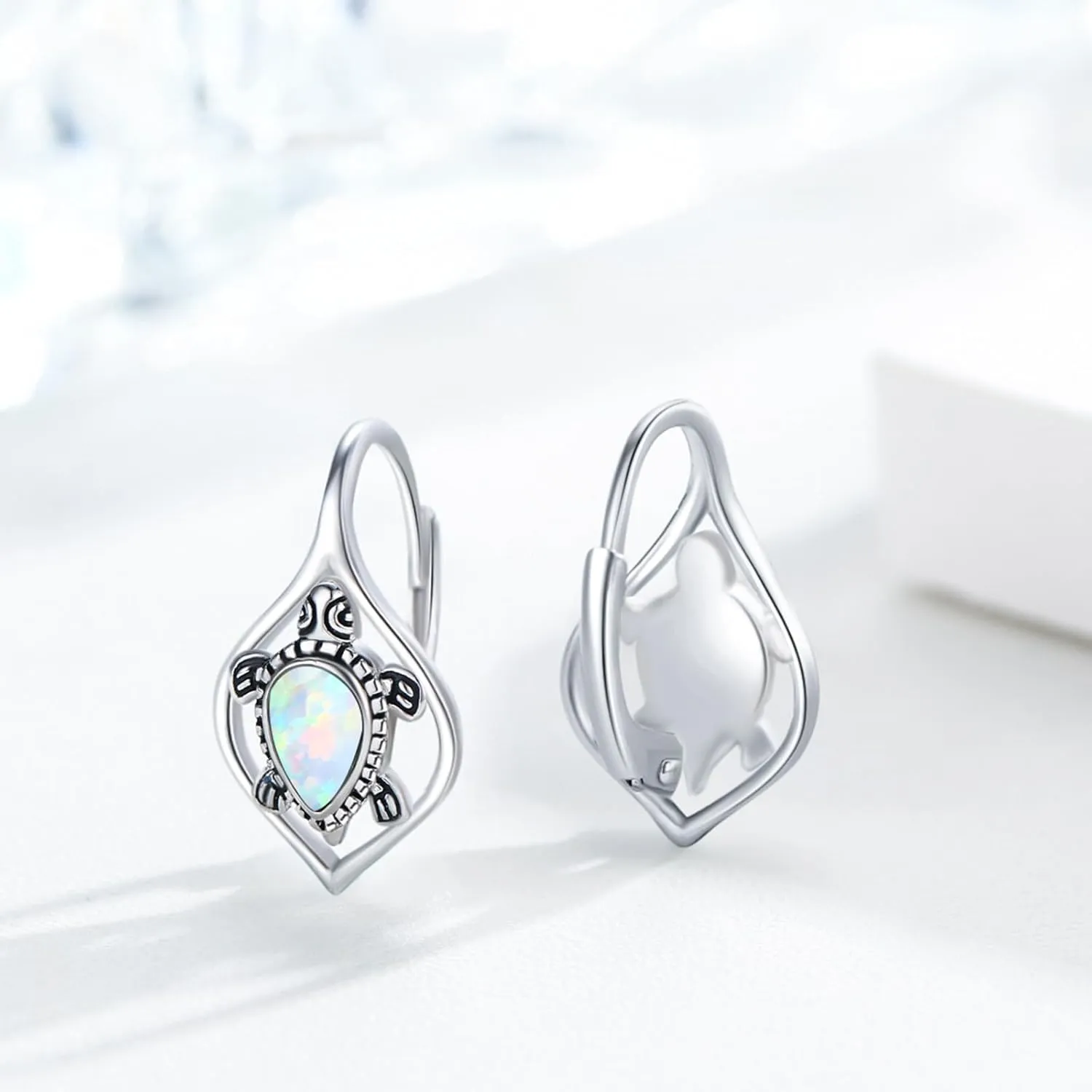 Turtle/Bunny Earrings 925 Sterling Silver Cute Animal Leverback Hoop Earring,Summer Bohemia Beach Theme Jewelry Gift for Women