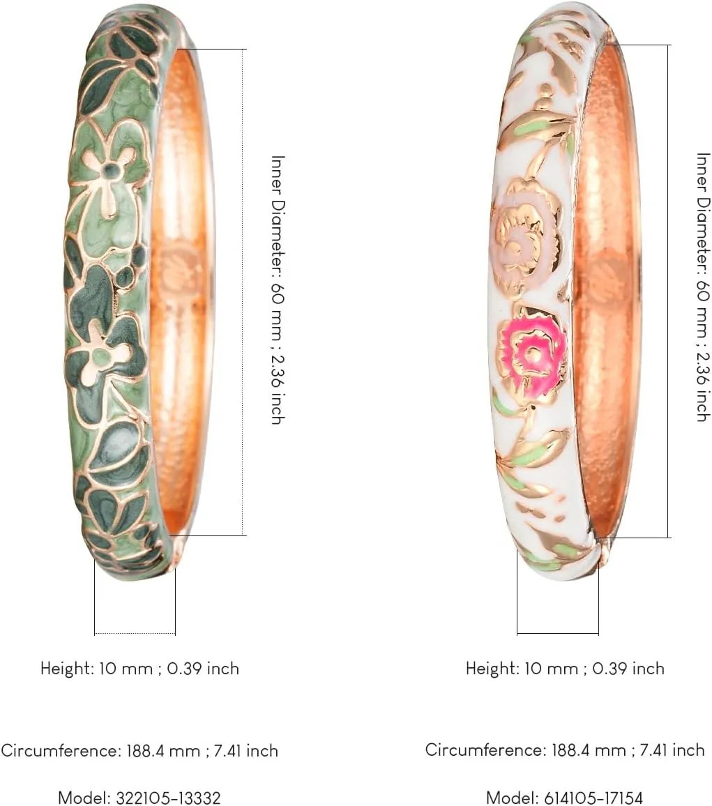UJOY Fashion Cloisonne Bracelets Set Gold Plated Enameled Jewelry Spring Hinged Metal Cuff Bangles Gift Box Packed