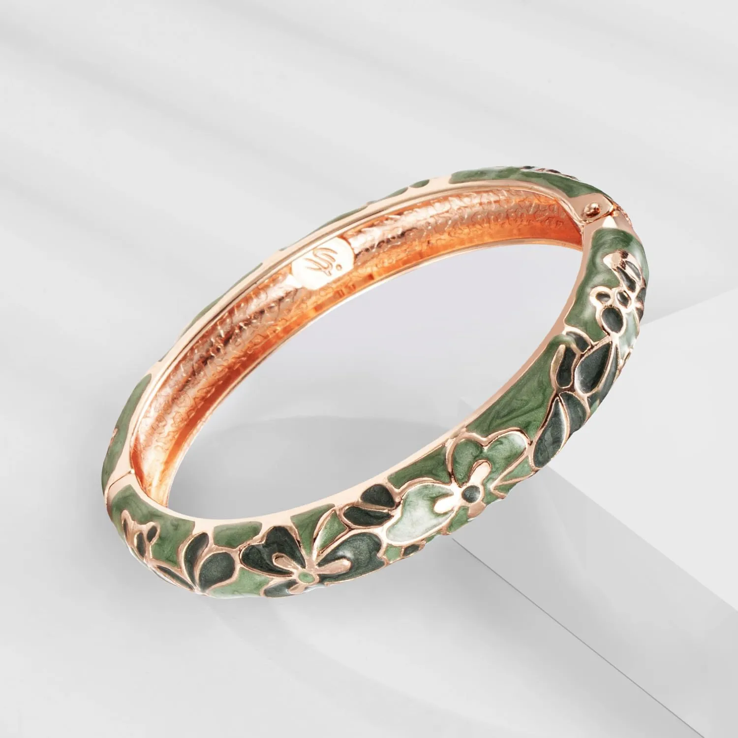 UJOY Fashion Cloisonne Bracelets Set Gold Plated Enameled Jewelry Spring Hinged Metal Cuff Bangles Gift Box Packed