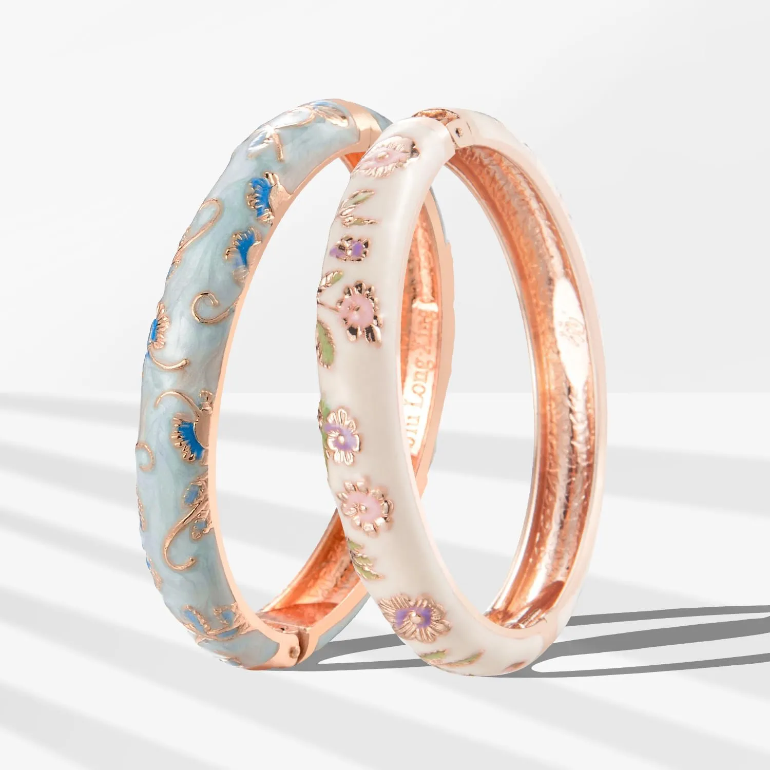 UJOY Vintage Cloisonne Bracelets Cuff Golden Metal Bangles Indian Flower Pink Enameled Jewelry Box for Women