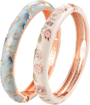 UJOY Vintage Cloisonne Bracelets Cuff Golden Metal Bangles Indian Flower Pink Enameled Jewelry Box for Women