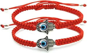 Unisex Handmade Braided Rope Lucky Red String Bracelet Hamsa Evil Eye Charm Bracelet for Women Peaceful Adjustable Couple Bracelets