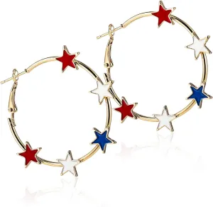 USA American Flag Earrings,Acrylic Sunflower Butterfly Donut Cake Gnome Earrings,Cute National Flag 4th of July Independence Day Dangle Earrings for Women