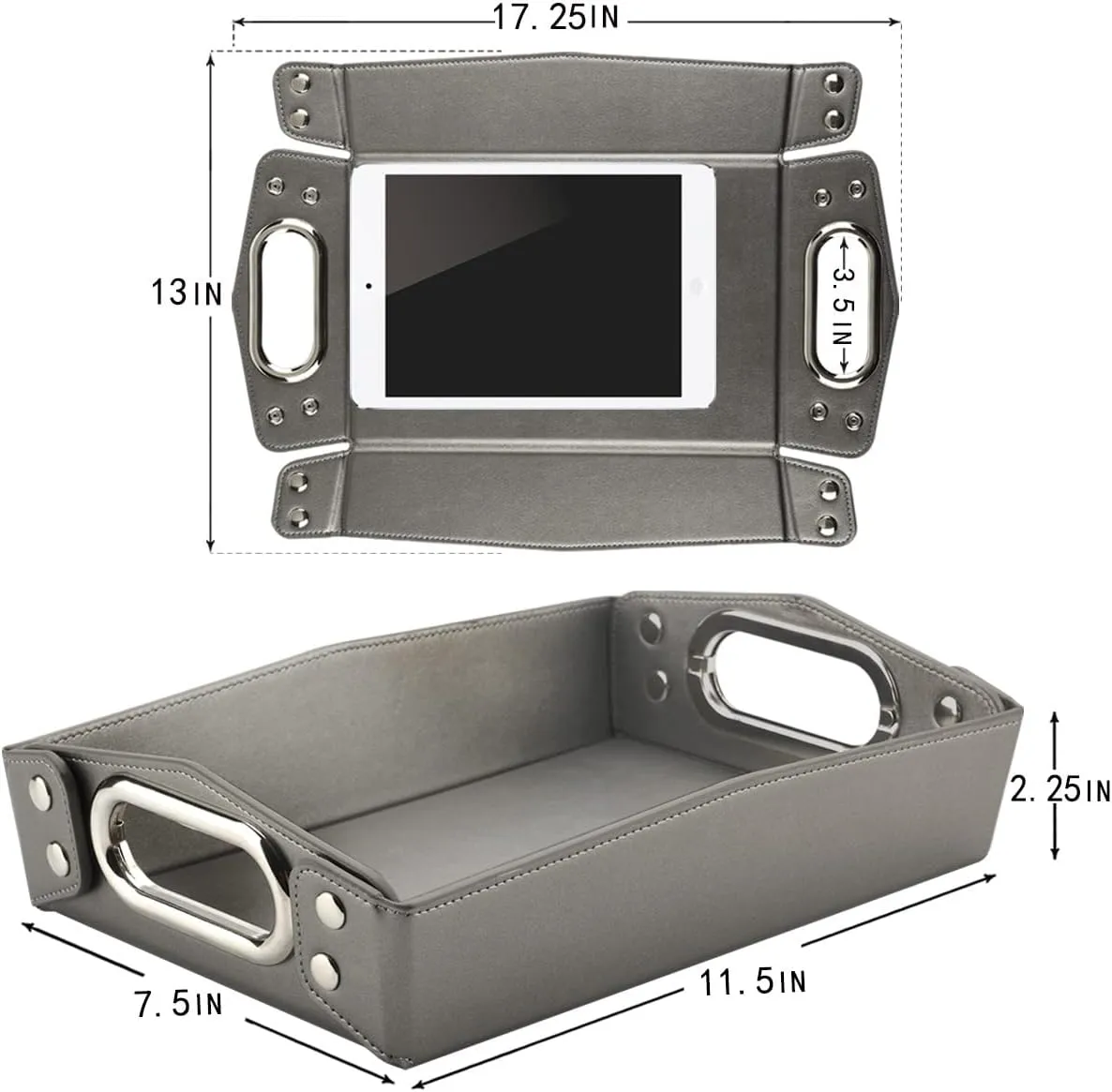 Valet Tray - PU Leather Key & Jewelry Tray - Men's Room Accessory - Dresser Top & Nightstand Organizer (Gun Color)