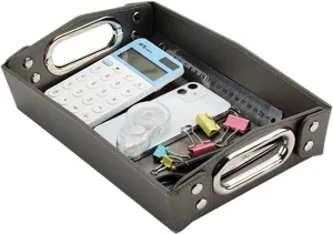 Valet Tray - PU Leather Key & Jewelry Tray - Men's Room Accessory - Dresser Top & Nightstand Organizer (Gun Color)