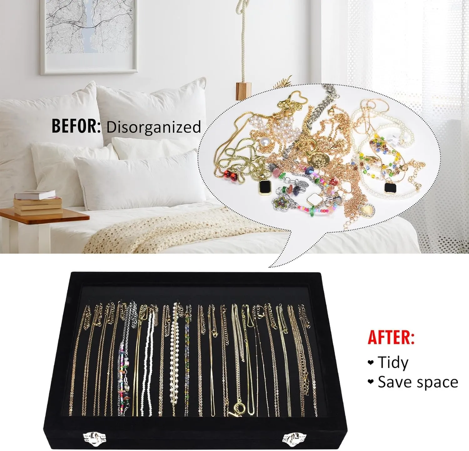 Velvet Necklace Display Jewelry Tray 20 Hook Necklace Tray Necklace Pendant Jewelry Tray for Women and Girls