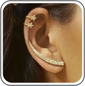 Vintage Crystal Bar Ear Climber Earrings Gold Cz Bar Crawler Earrings Rhinestone Star Ear Cuff Earrings Minimalist Earrings Jewelry for Women