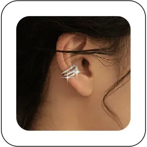 Vintage Crystal Ear Cuff Earrings Silver Rhinestone Claw Clip Cz Hoop Cartilage Cuff Wrap Boho Cz No Piercing Earrings Jewelry for Women