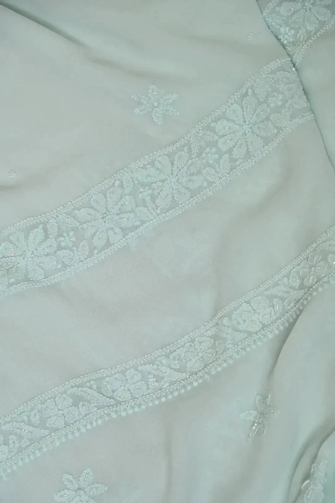 Viscose Chikankari Length with Dupatta - Cyan Green