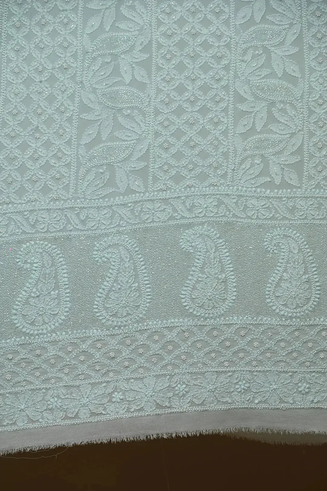 Viscose Chikankari Length with Dupatta - Cyan Green