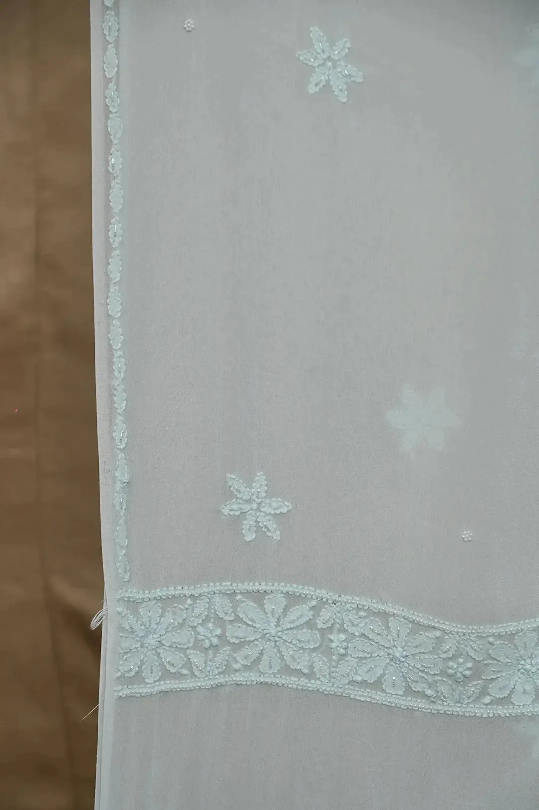 Viscose Chikankari Length with Dupatta - Cyan Green