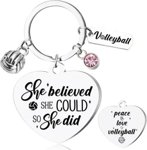 Volleyball Keychains Gifts for Girls - She Believed She Could so She Did, Players Coach Inspirational Keychain for She Her