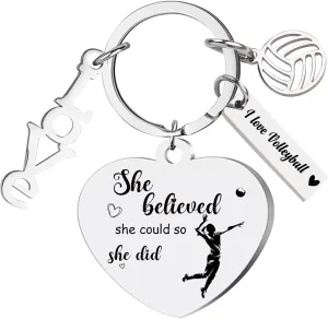 Volleyball keychains Gifts for Teen Girls - Stainless Steel Key Chain Gift for Women Players Teams Key Ring for Sport Lovers