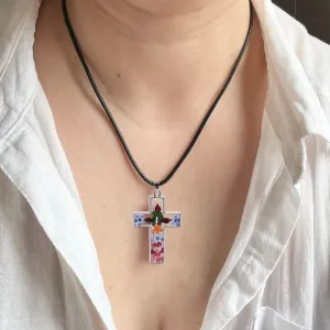 Vonluxy Silver Cross Necklaces for Women-Pressed Flower Cross Pendant Christian Jewelry Necklace Gifts for Women Mother Girls Friends Sister