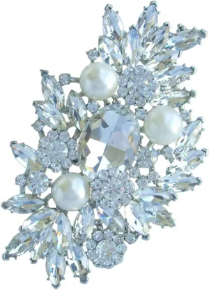 Wedding Bridal Teardrop Flower Brooch Pin Pearl Austrian Crystal Costume Jewelry BZ4060B