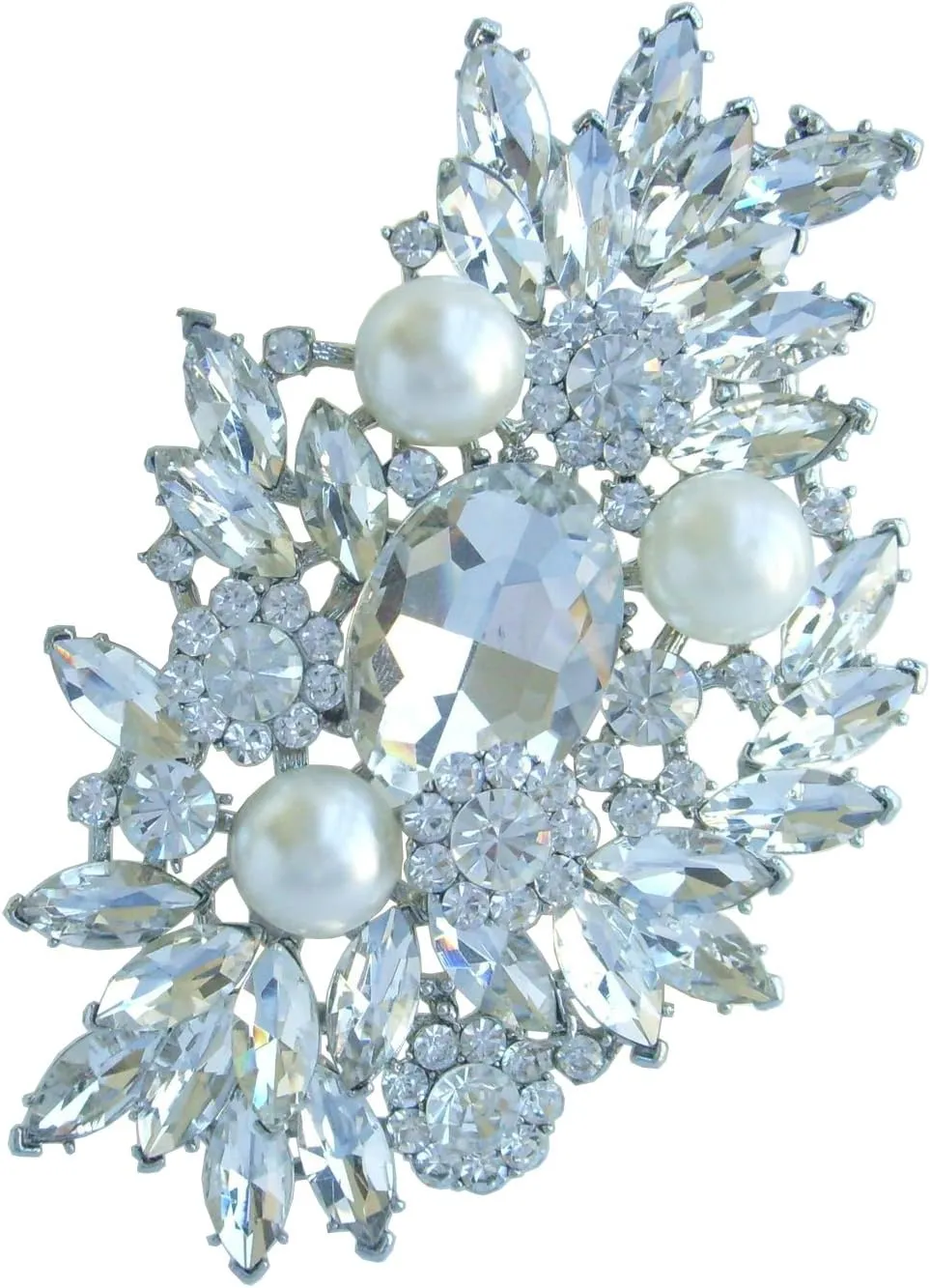 Wedding Bridal Teardrop Flower Brooch Pin Pearl Austrian Crystal Costume Jewelry BZ4060B