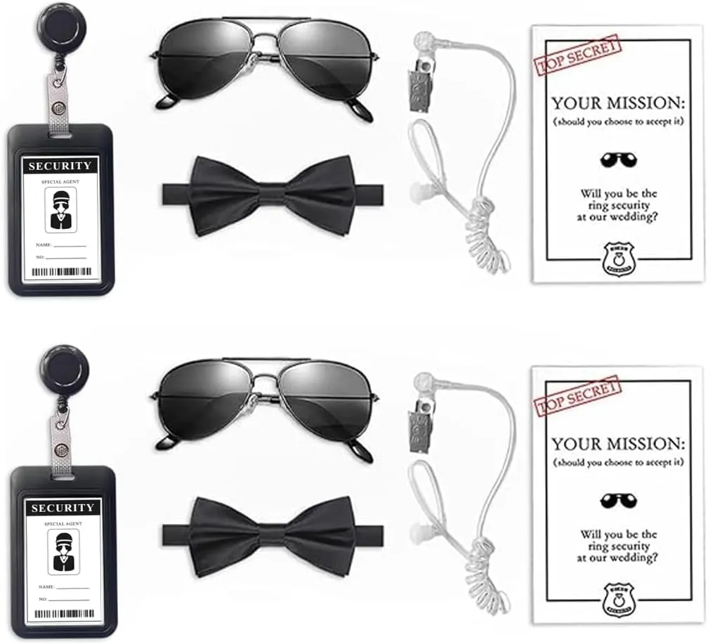 Wedding Ring Bearer Security Ring Bear Box Set with Ring Bearer Gifts Sun Glasses   EarPiece Cosplay