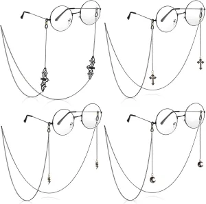 Weewooday Glasses Chain for Women Kawaii Black Goth Bat Moon Pendant Eyeglass Strap Holder Halloween Lanyards Retainer (Black,4 Pieces)