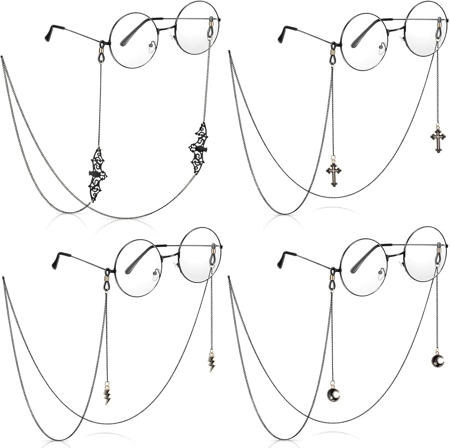 Weewooday Glasses Chain for Women Kawaii Black Goth Bat Moon Pendant Eyeglass Strap Holder Halloween Lanyards Retainer (Black,4 Pieces)