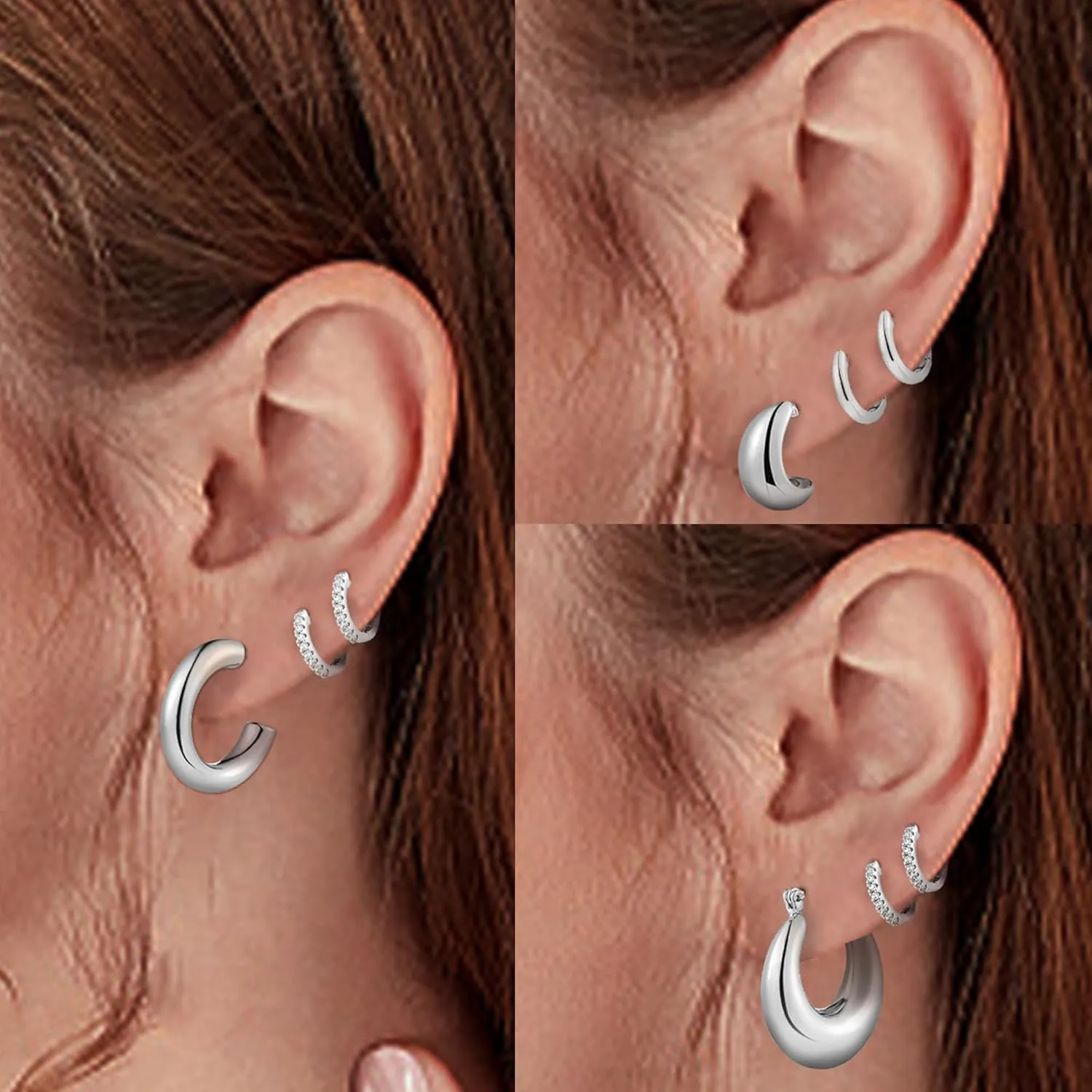 Wgoud 6 Pairs Gold Hoop Earrings Set for Women, 14K Gold Plated Hypoallergenic Lightweight Chunky Open Huggie Hoops Earrings Jewelry for Gift.