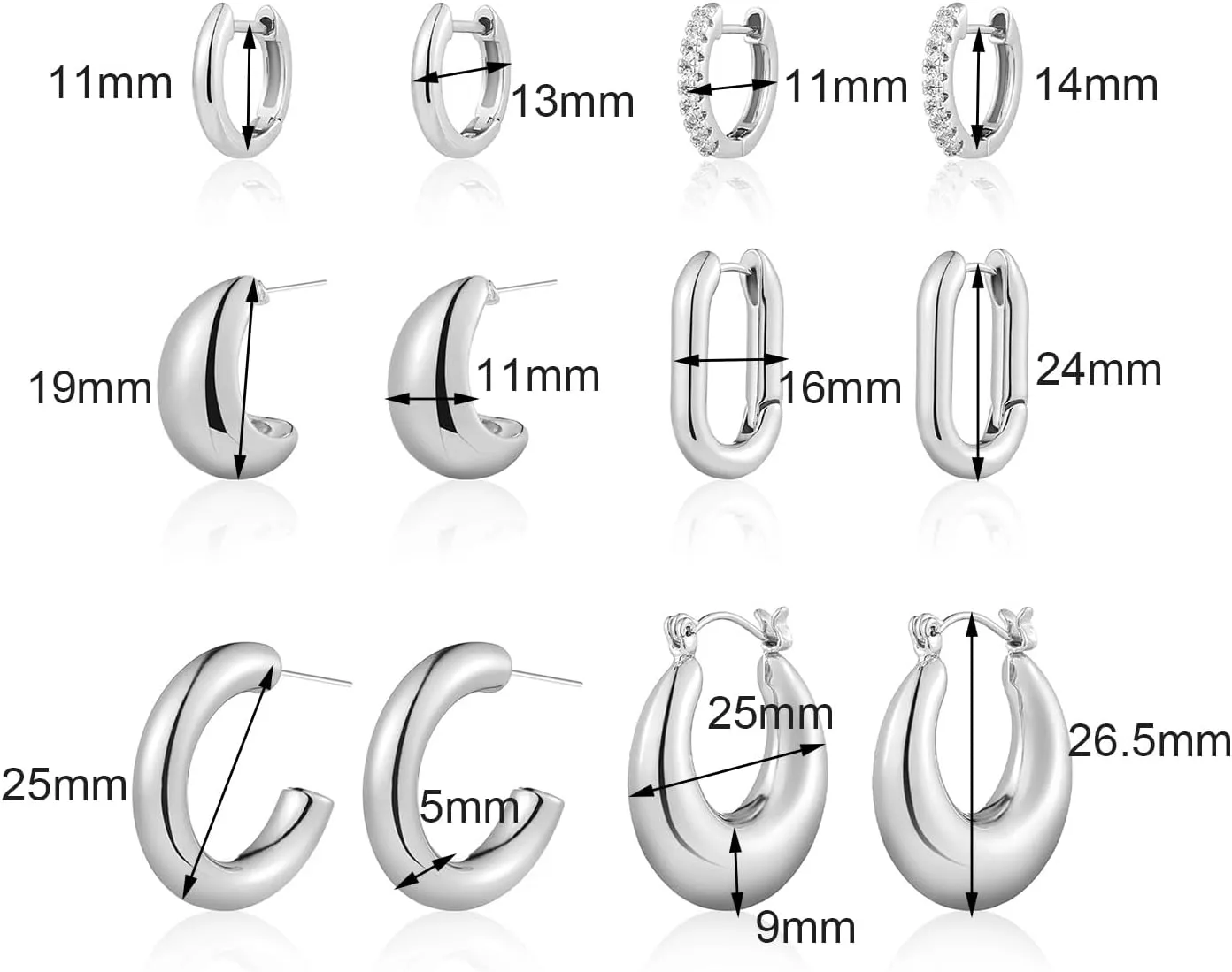 Wgoud 6 Pairs Gold Hoop Earrings Set for Women, 14K Gold Plated Hypoallergenic Lightweight Chunky Open Huggie Hoops Earrings Jewelry for Gift.