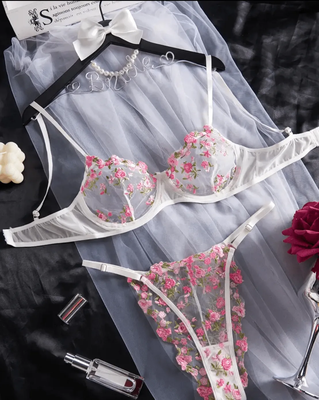 White Floral Bridal Lingerie Set