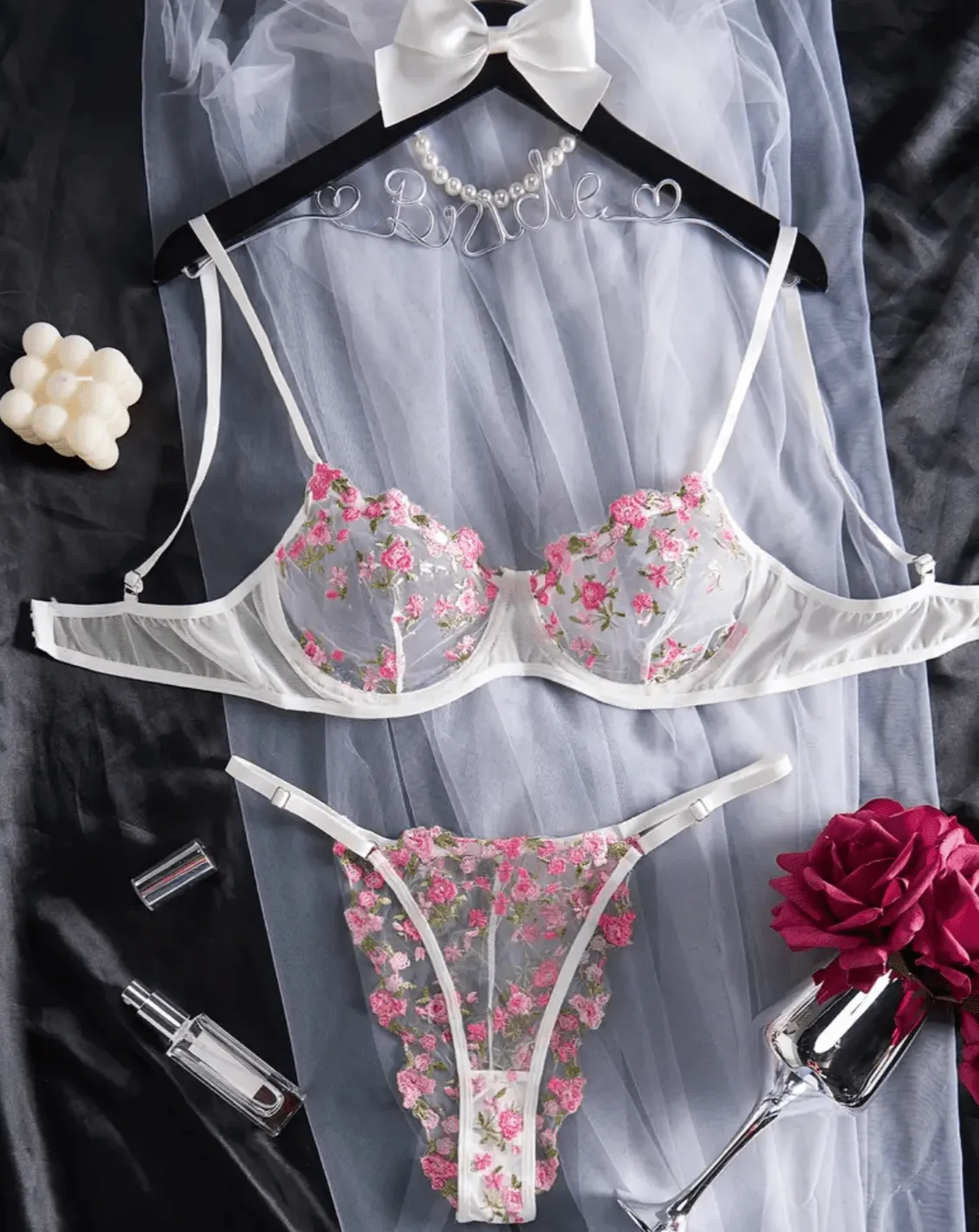 White Floral Bridal Lingerie Set