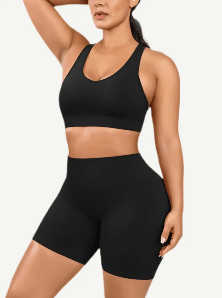 Wholesale 🌿Eco-friendly Sexy V Neck Seamless Sportswear Biker Shorts Set