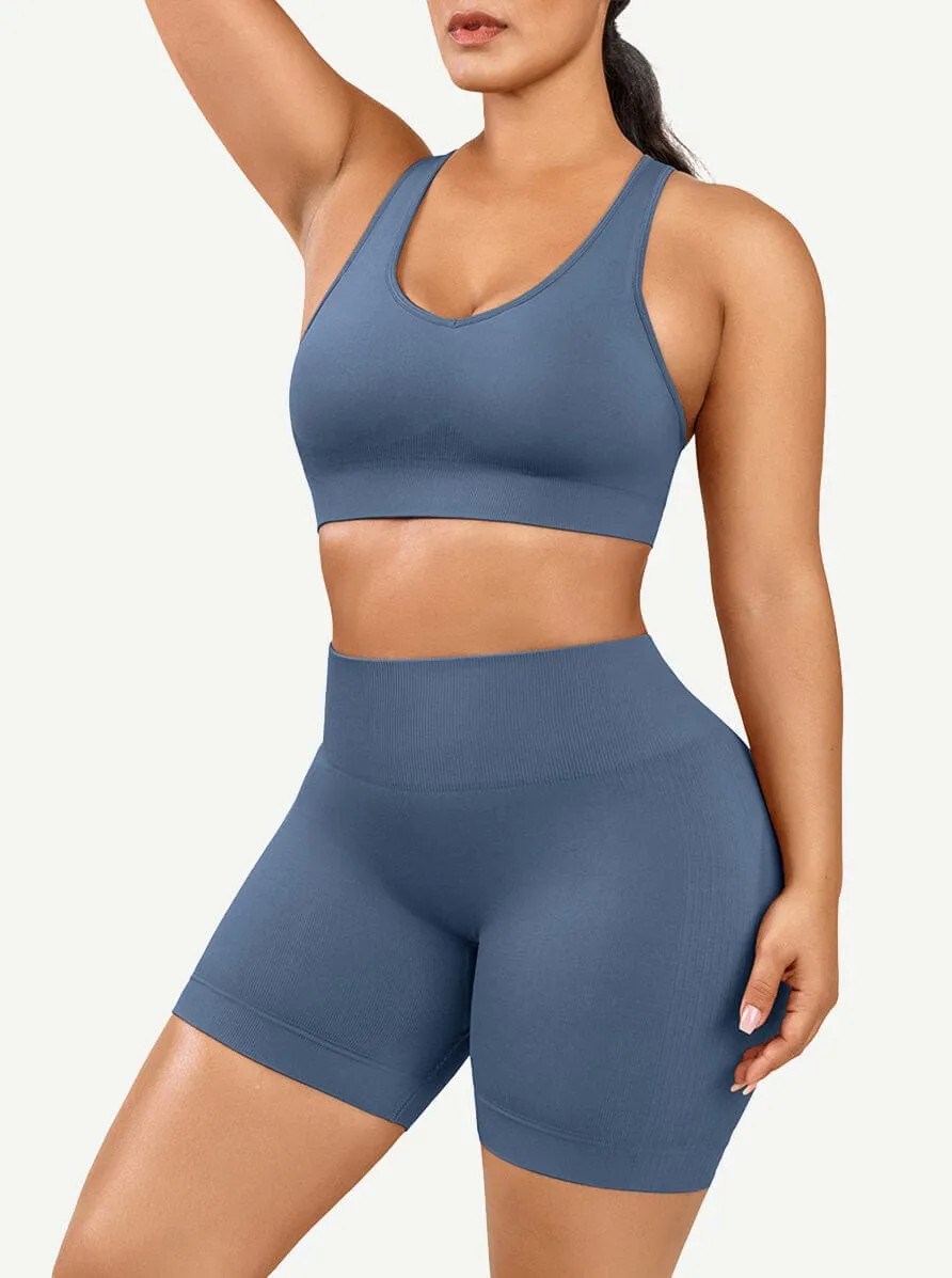 Wholesale 🌿Eco-friendly Sexy V Neck Seamless Sportswear Biker Shorts Set