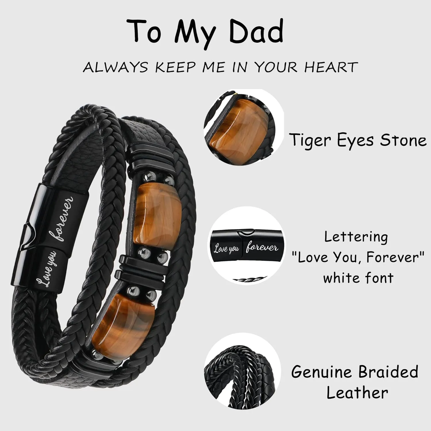      With Tigers Eye, Father's Day Christmas Anniversary Birthday Gifts for Son Husband Grandson Boyfriend Brother Dad Love You Forever Bracelets for Men