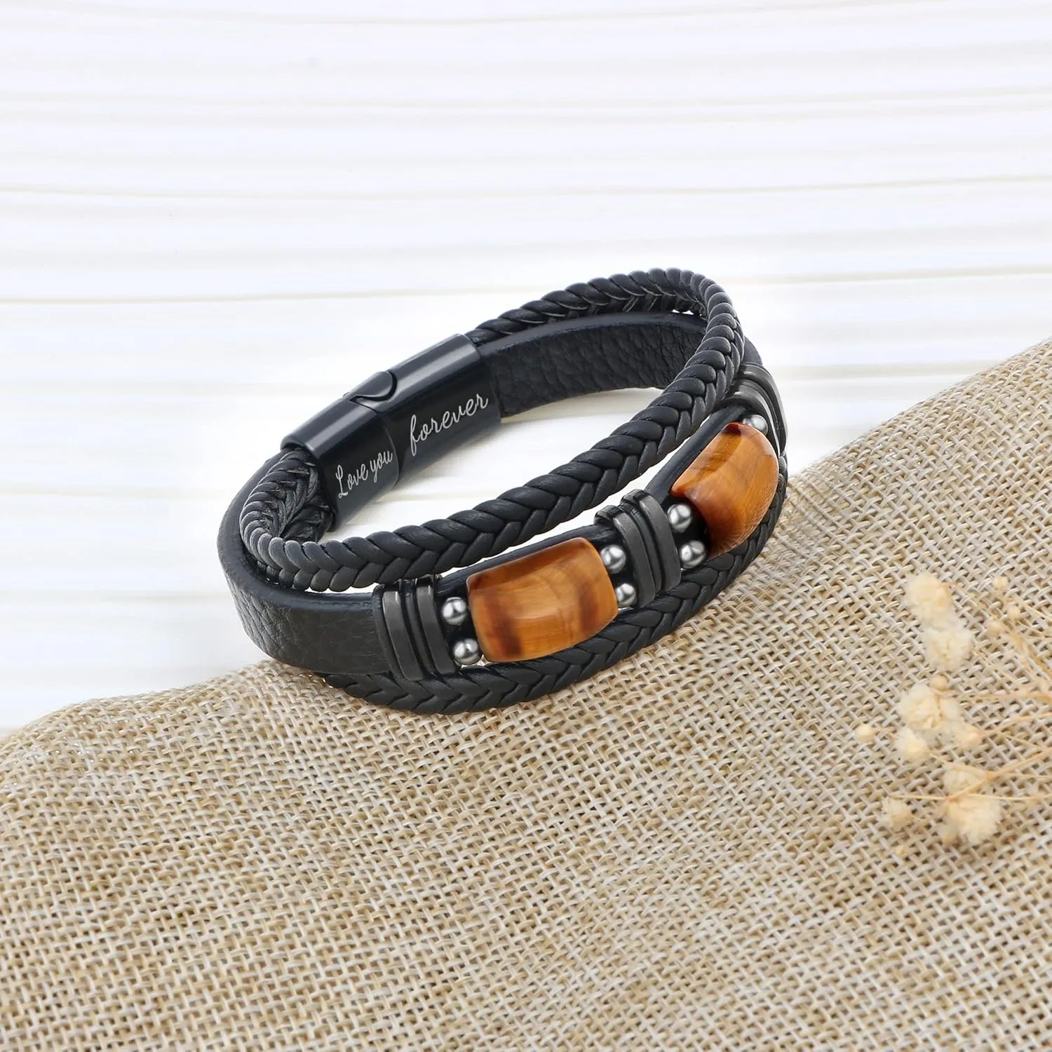      With Tigers Eye, Father's Day Christmas Anniversary Birthday Gifts for Son Husband Grandson Boyfriend Brother Dad Love You Forever Bracelets for Men